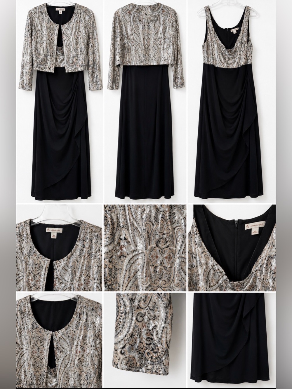 Black Paisley Embellished Maxi Dress & Jacket Set